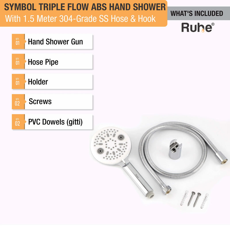 Symbol Triple Flow ABS Hand Shower with 304-grade SS Hose & Hook