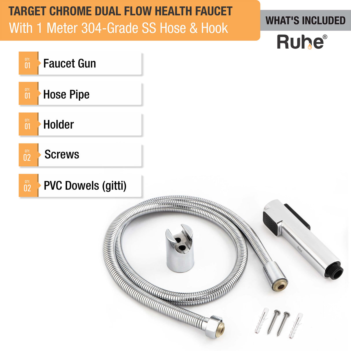 Target Chrome Health Faucet with Dual Flow and 1 Meter 304-Grade SS Hose & Hook