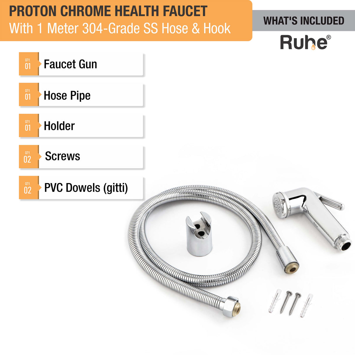 Proton Chrome Health Faucet with 1 Meter 304-Grade SS Hose & Hook