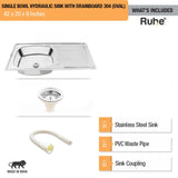 Oval Single Bowl with Drainboard 304-Grade (42 x 20 x 9 inches) Kitchen Sink - by Ruhe