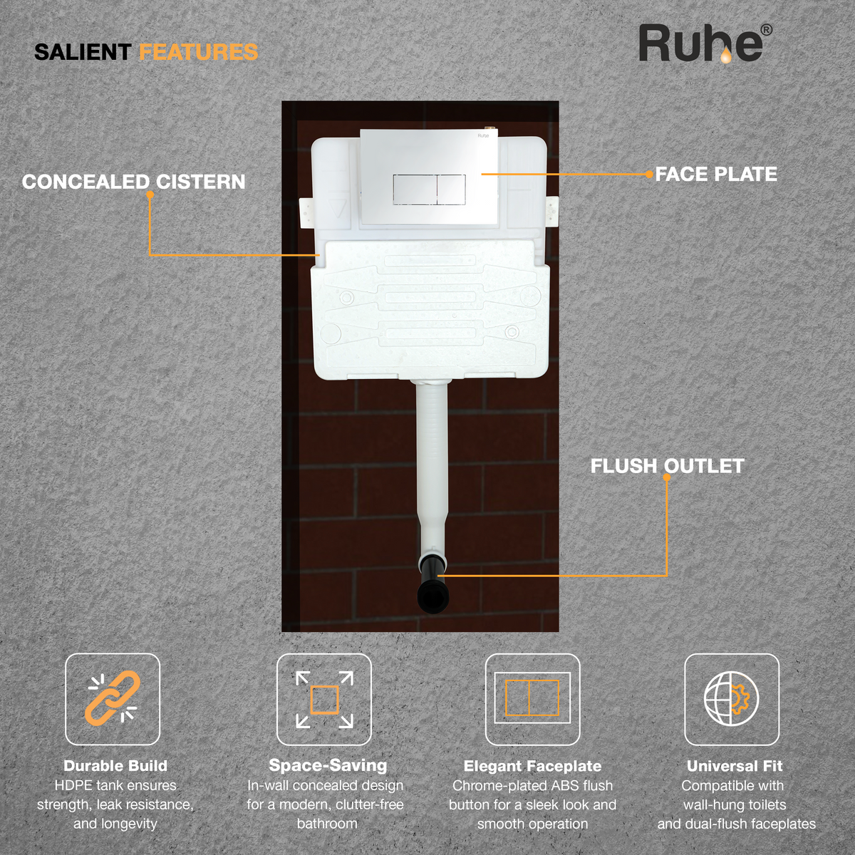 Mechanical Concealed Cistern for Wall-Hung Commode (Tank Only)