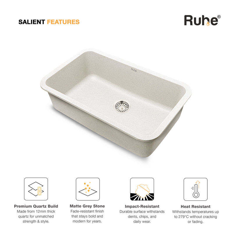Quartz Single Bowl Matte Grey Kitchen Sink (31 x 19 x 9 Inches)