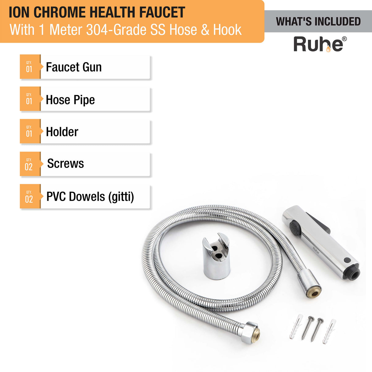 Ion White Health Faucet with 304-Grade SS Hose & Hook