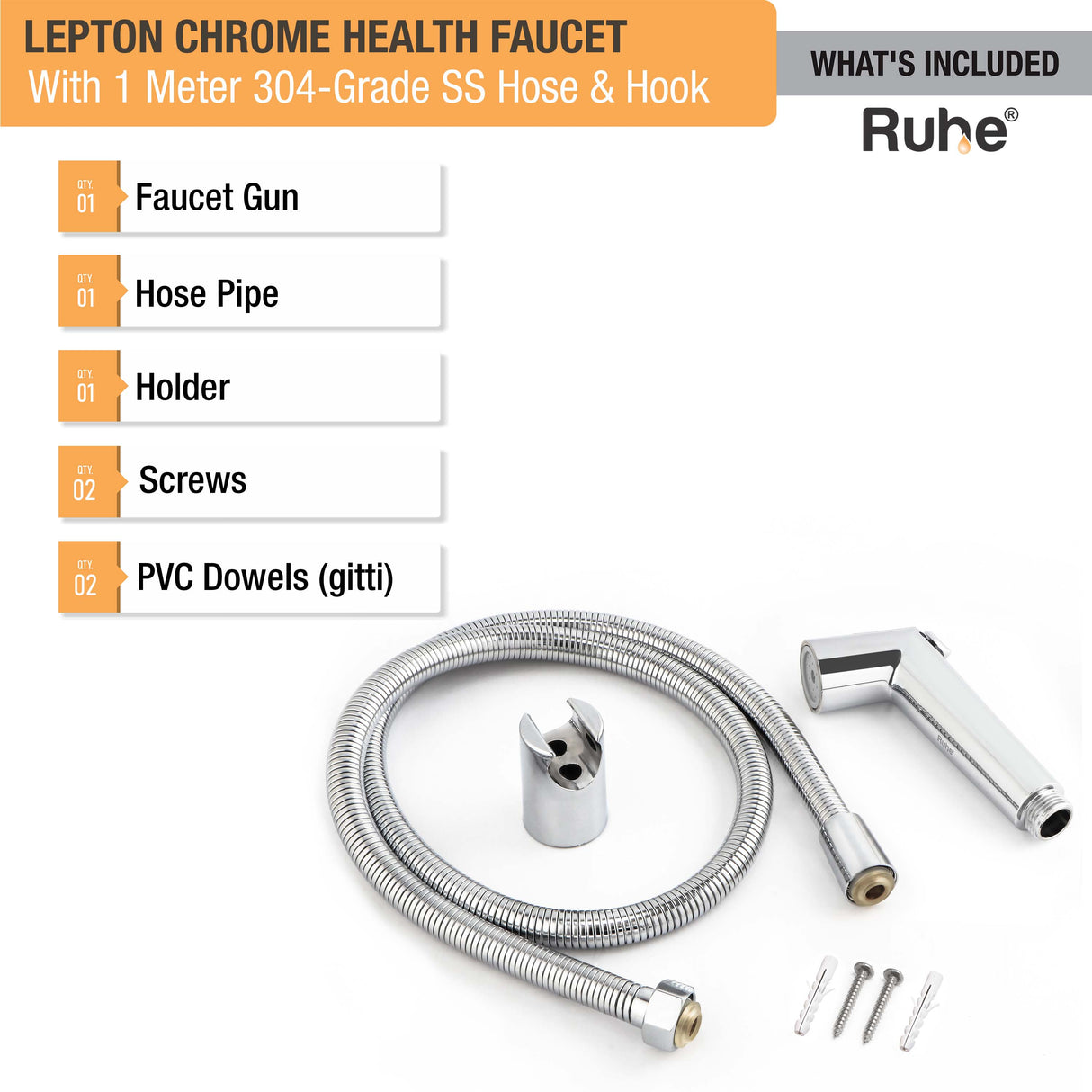 Lepton Chrome Health Faucet with 1 Meter 304-Grade SS Hose & Hook