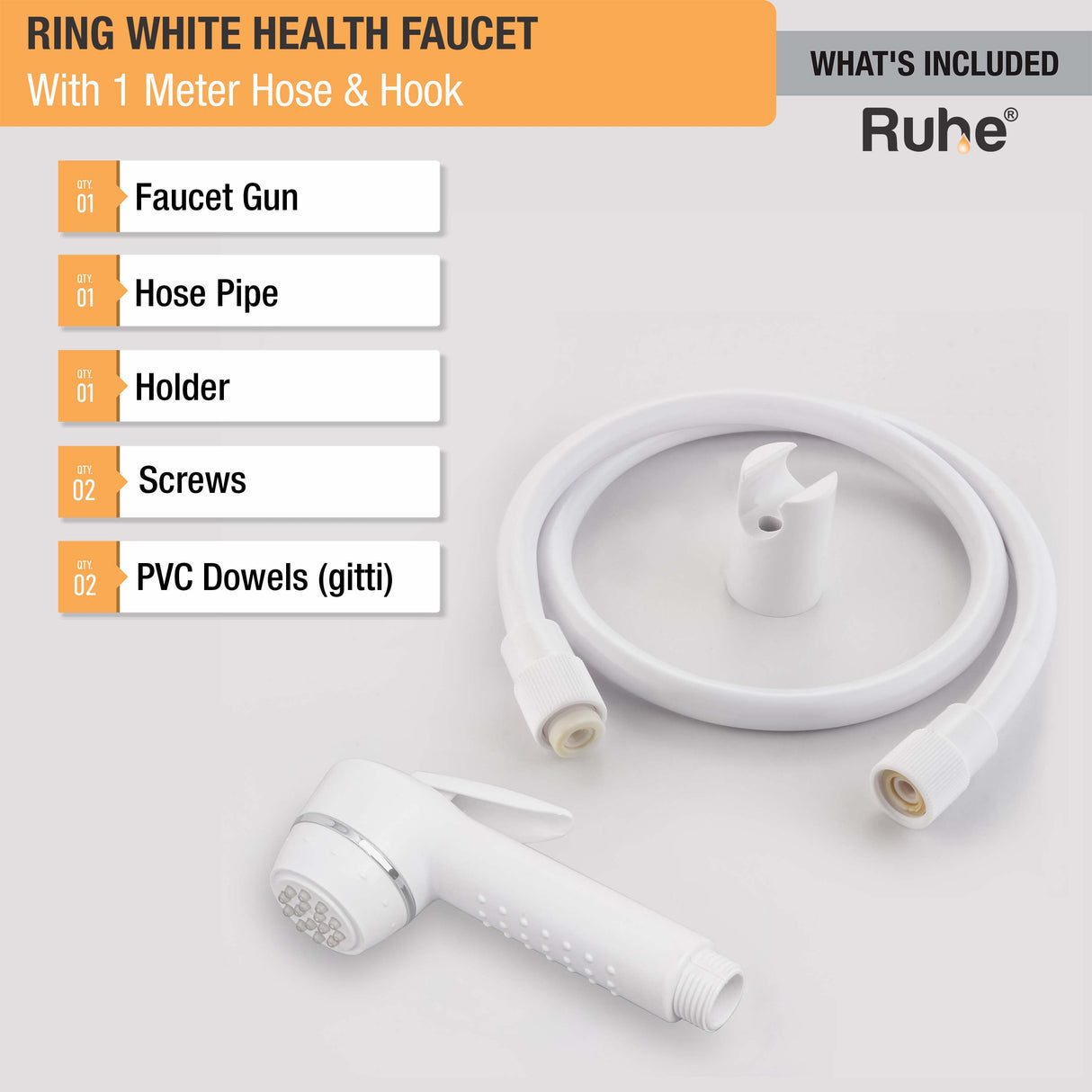 Ring White Health Faucet with 1 Meter Hose & Hook