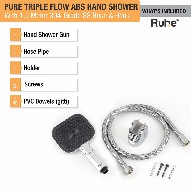 Pure Multiflow Hand Shower with 304-grade SS Hose & Hook
