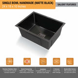 Black Handmade Single Bowl Kitchen Sink  (24 x 18 x 10 Inches) – by Ruhe