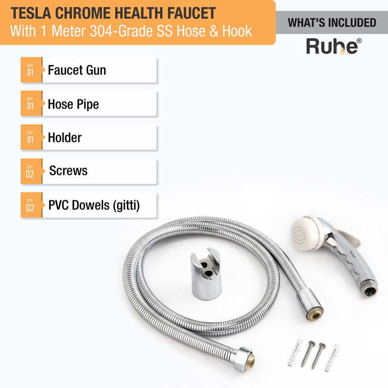 Tesla Chrome Health Faucet with 1 Meter 304-Grade SS Hose & Hook
