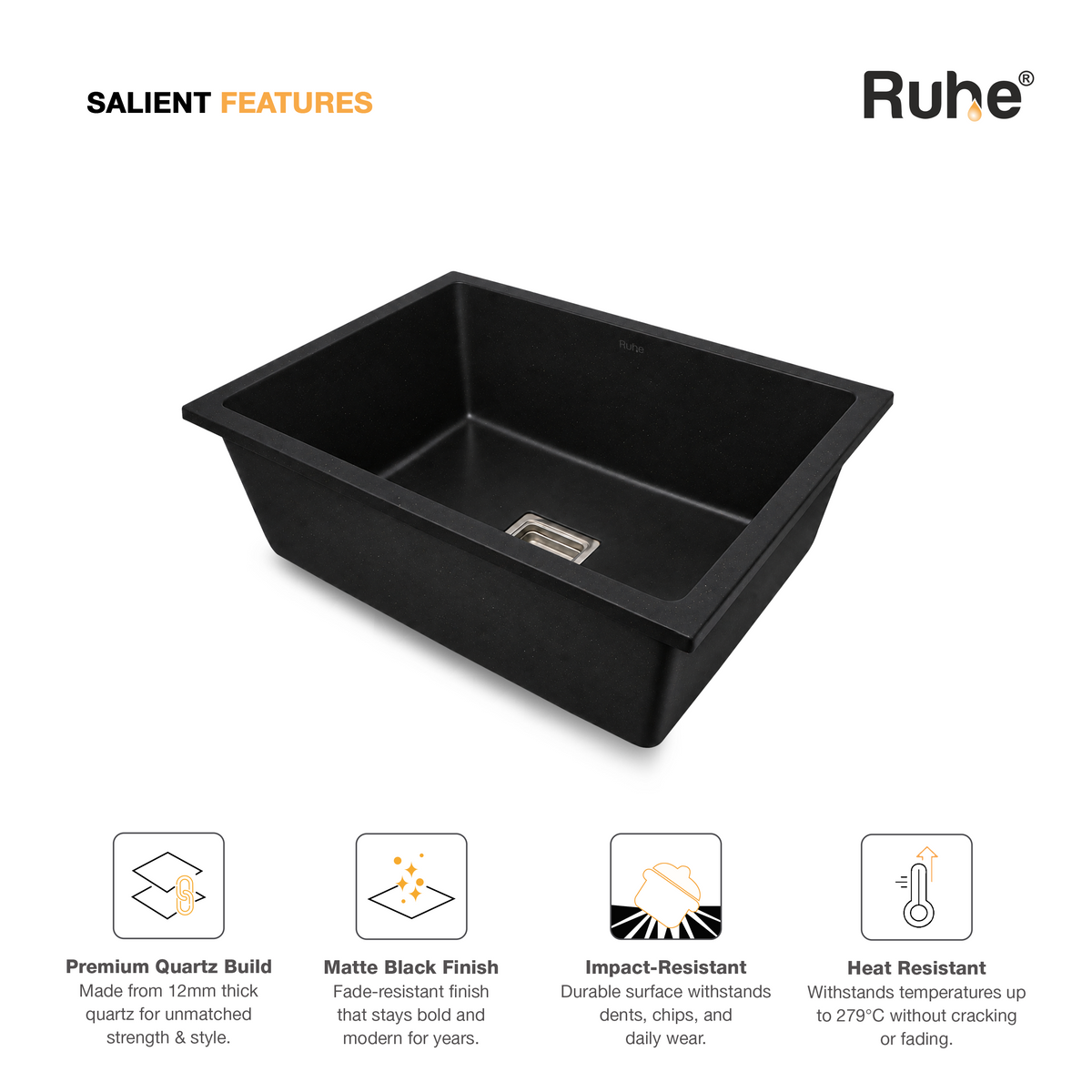 Quartz Single Bowl Kitchen Sink (21 x 18 x 9 Inches)
