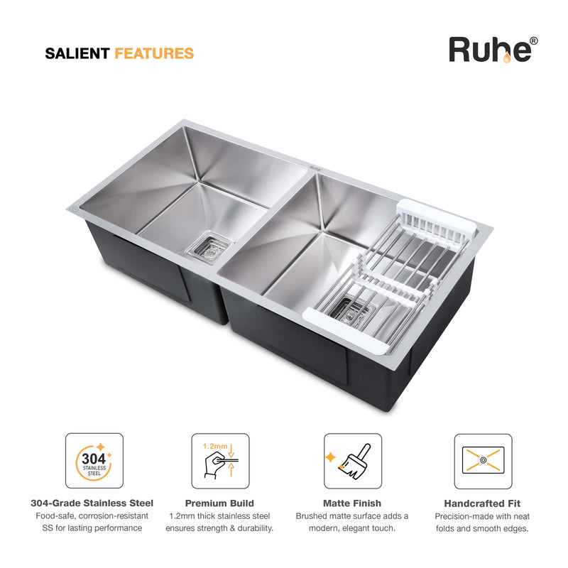 Handmade Double Bowl Kitchen Sink (45 x 20 x 10 Inches)