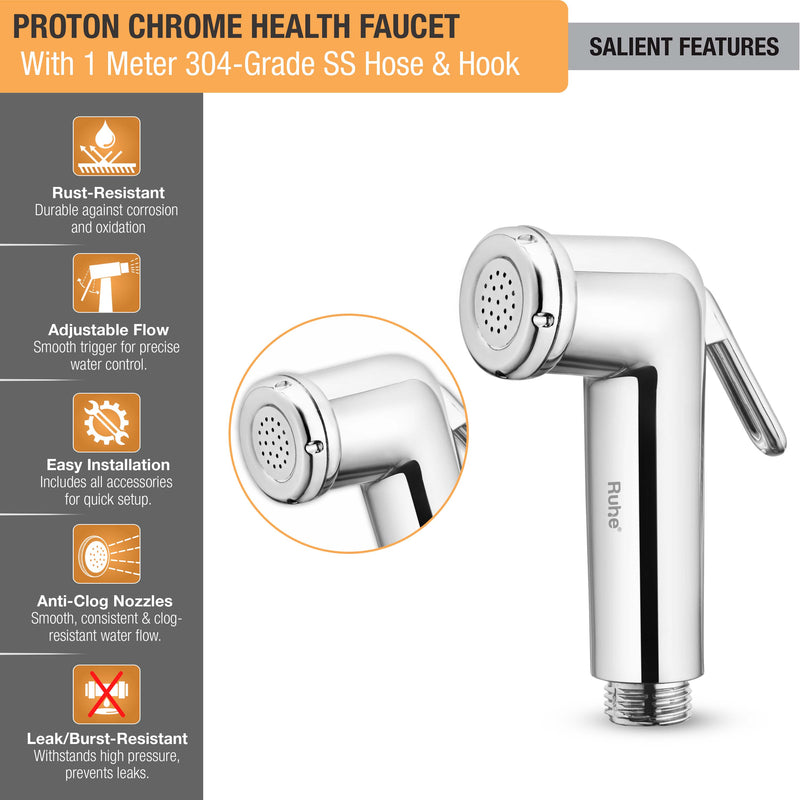 Proton Chrome Health Faucet with 304-Grade SS Hose & Hook