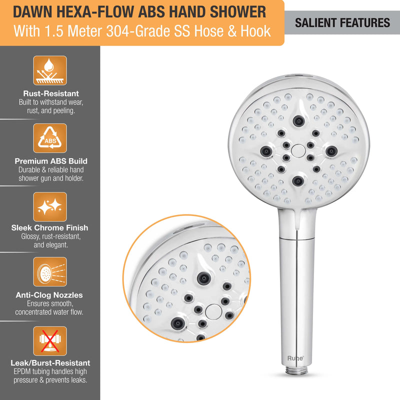 Dawn Multiflow Filter Hand Shower with 304-grade SS Hose & Hook