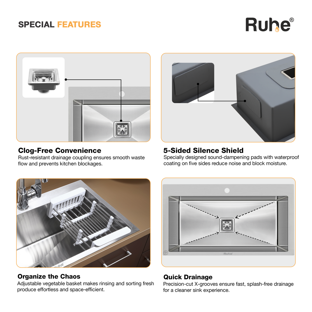 Handmade Single Bowl with Tap Hole Kitchen Sink (32 x 20 x 10 Inches)