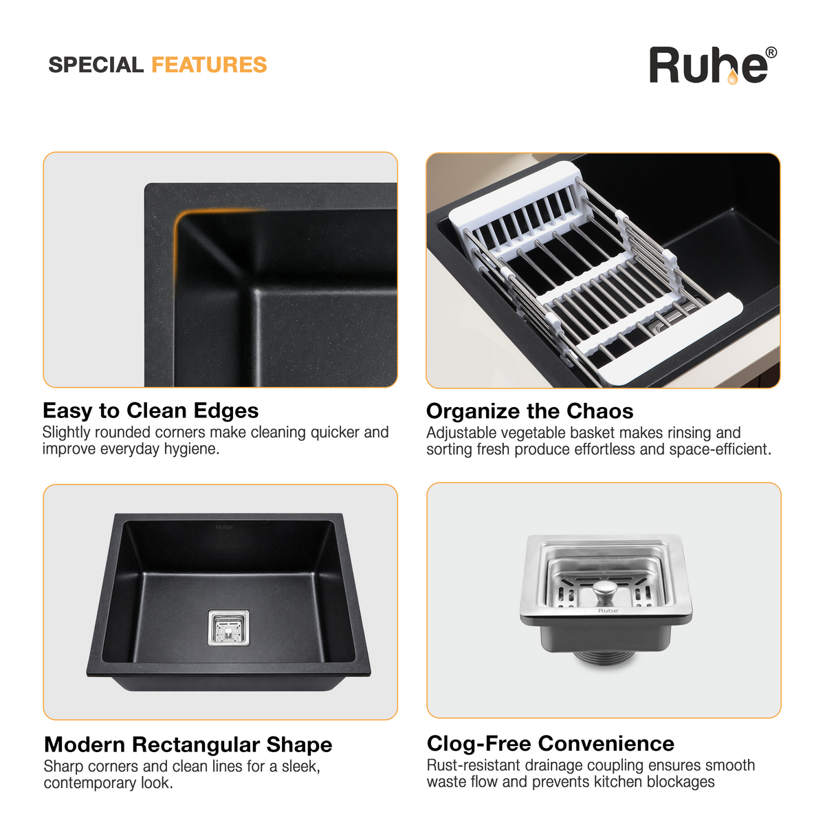 Quartz Single Bowl Kitchen Sink (24 x 18 x 9 Inches) – Matt Black