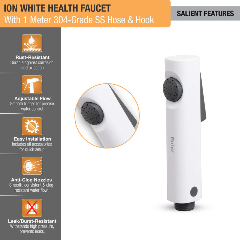 Ion White Health Faucet with 304-Grade SS Hose & Hook