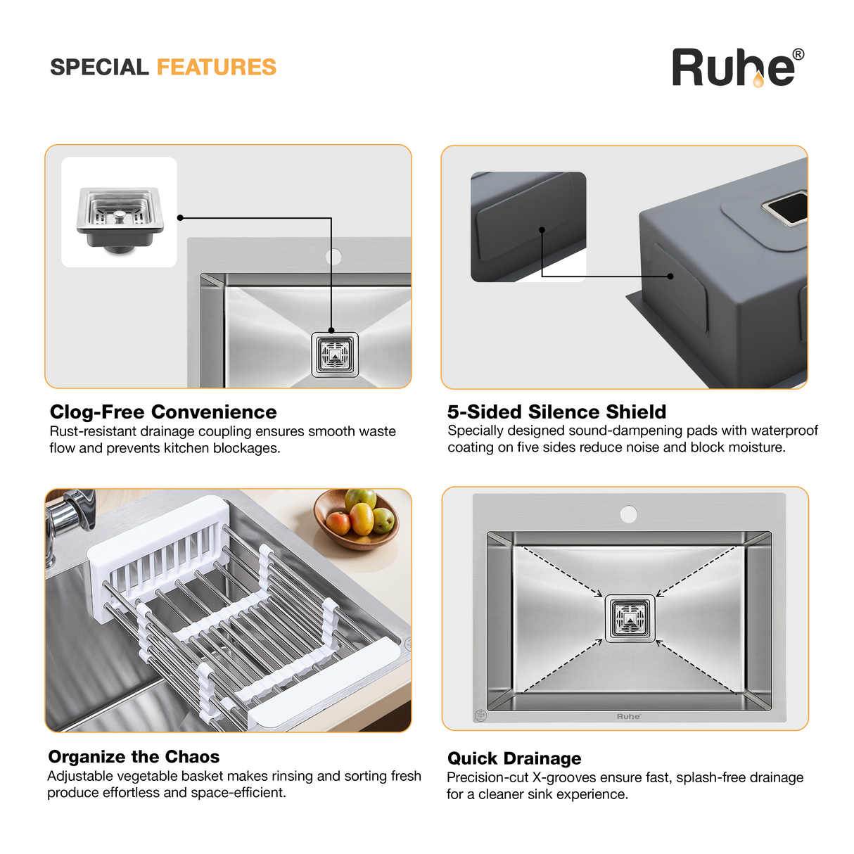 Handmade Single Bowl with Tap Hole Kitchen Sink (24 x 18 x 10 Inches)