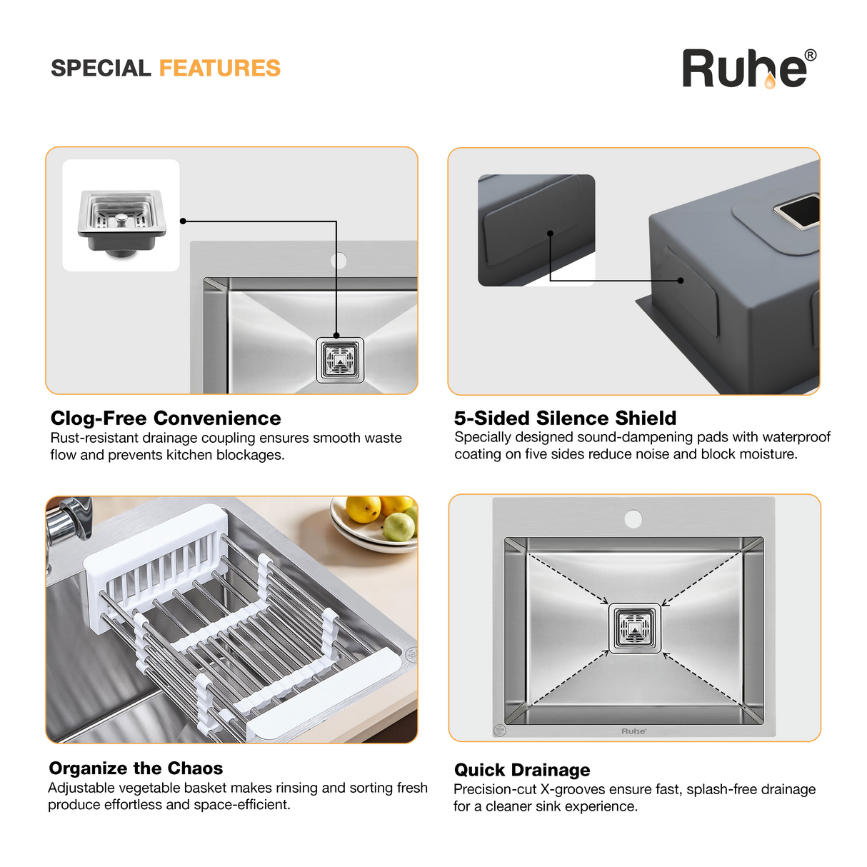 Handmade Single Bowl with Tap Hole Kitchen Sink (20 x 17 x 10 Inches)