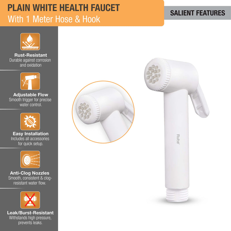 Plain White Health Faucet with Hose & Hook