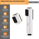 Target White Health Faucet with Dual Flow and 1 Meter 304-Grade SS Hose & Hook
