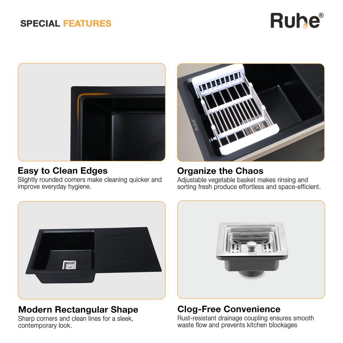 Matte Black Quartz Single Bowl with Drainboard Kitchen Sink (36 x 18 x 9 inches)