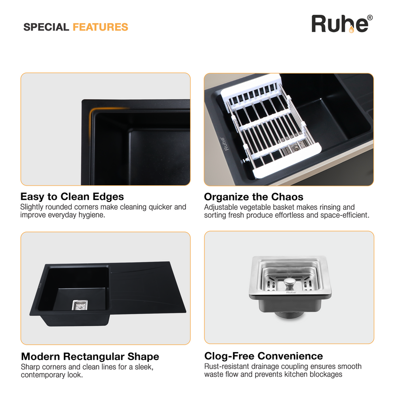 Matte Black Quartz Single Bowl with Drainboard Kitchen Sink (36 x 18 x 9 inches)