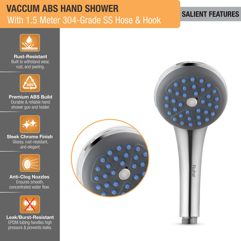 Vaccum ABS Hand Shower with 304-grade SS Hose & Hook