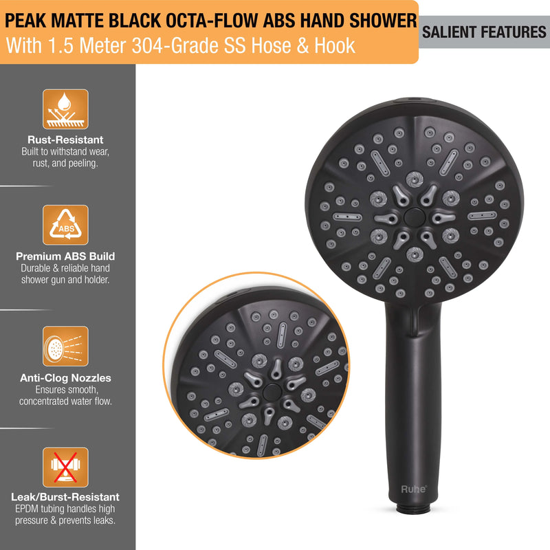 Peak Multiflow Hand Shower with 304-grade SS Hose & Hook