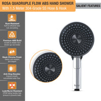 Rosa ABS Multi Flow Hand Shower with 304-Grade Shower Tube & Hook – Chrome