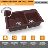 Choco Brown Quartz Double Bowl Kitchen Sink (31 x 18 x 9 inches) - by Ruhe