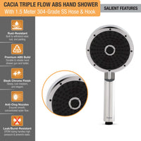 Cacia ABS Multi Flow Hand Shower with 304-Grade Shower Tube & Hook – Chrome