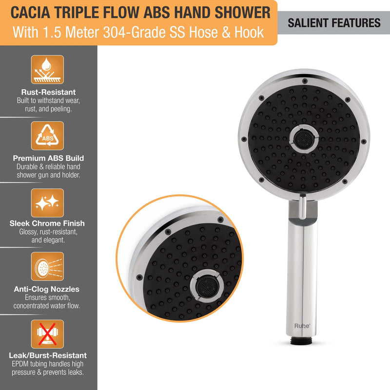 Cacia Multiflow Hand Shower with 304-grade SS Hose & Hook