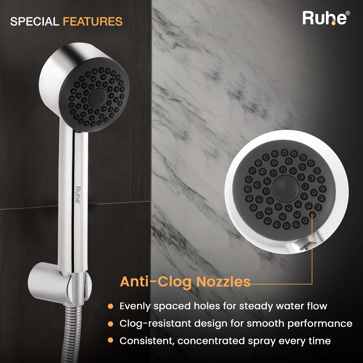 Volt Hand Shower with 304-grade SS Hose & Hook