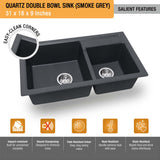 Smoke Grey Quartz Double Bowl Kitchen Sink (31 x 18 x 9 inches) - by Ruhe