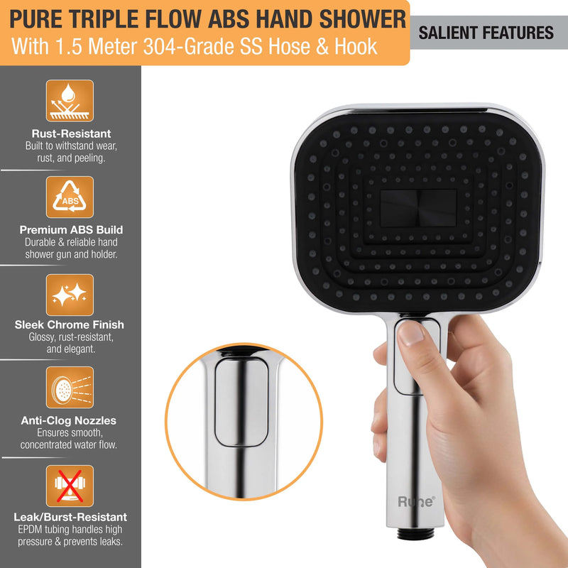 Pure Multiflow Hand Shower with 304-grade SS Hose & Hook