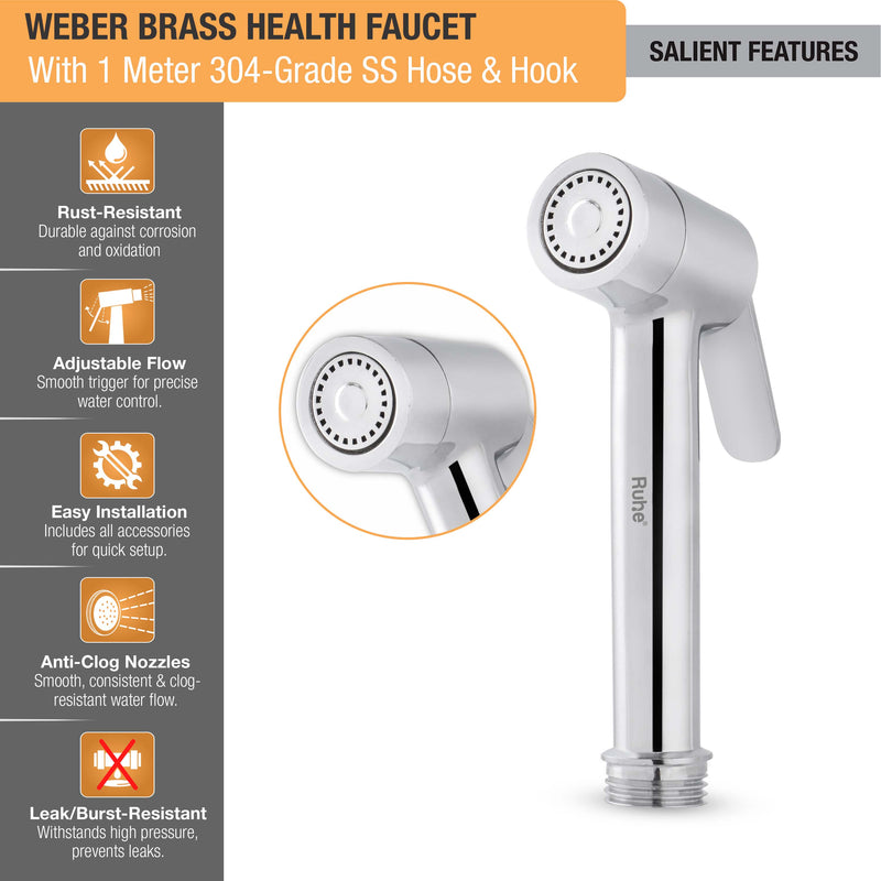 Weber Brass Health Faucet with 304-Grade SS Hose & Hook