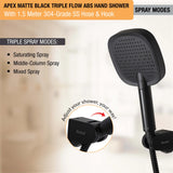 Apex Multiflow Hand Shower with 304-grade SS Hose & Hook
