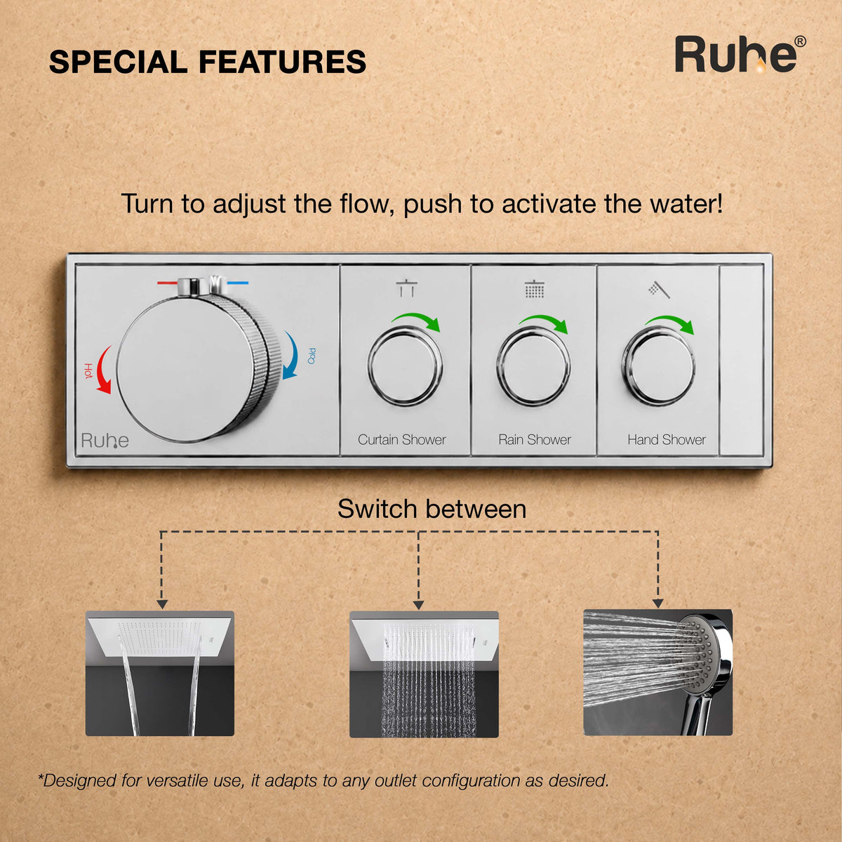 Aurora 3-Function Thermostatic Diverter