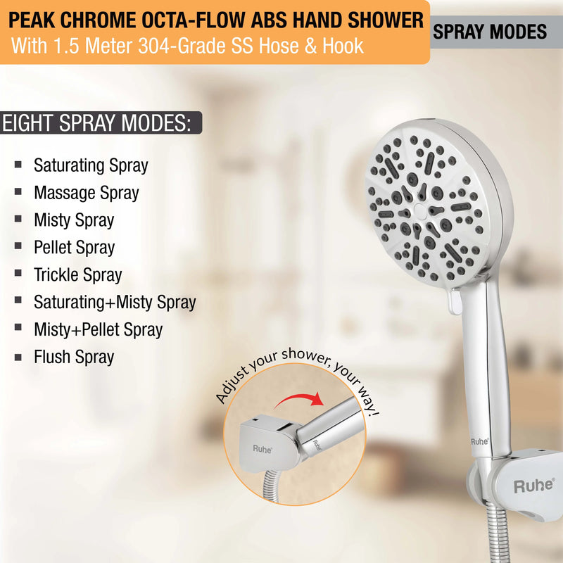 Peak Multiflow Hand Shower with 304-grade SS Hose & Hook