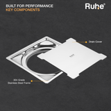 Diamond Square Flat Cut 304-Grade Floor Drain (5 x 5 Inches) - by Ruhe