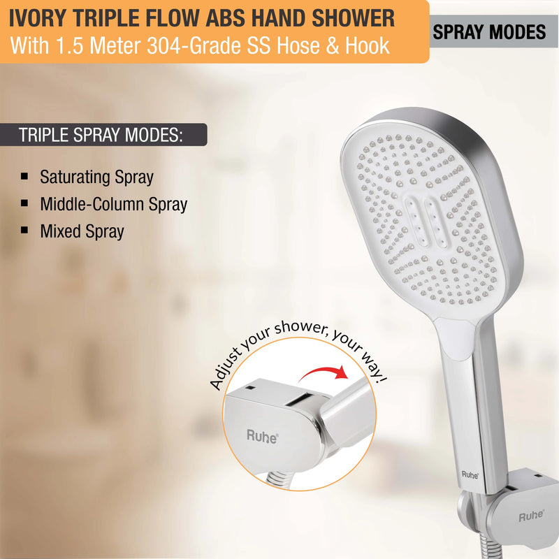 Ivory Multiflow Hand Shower with 304-grade SS Hose & Hook