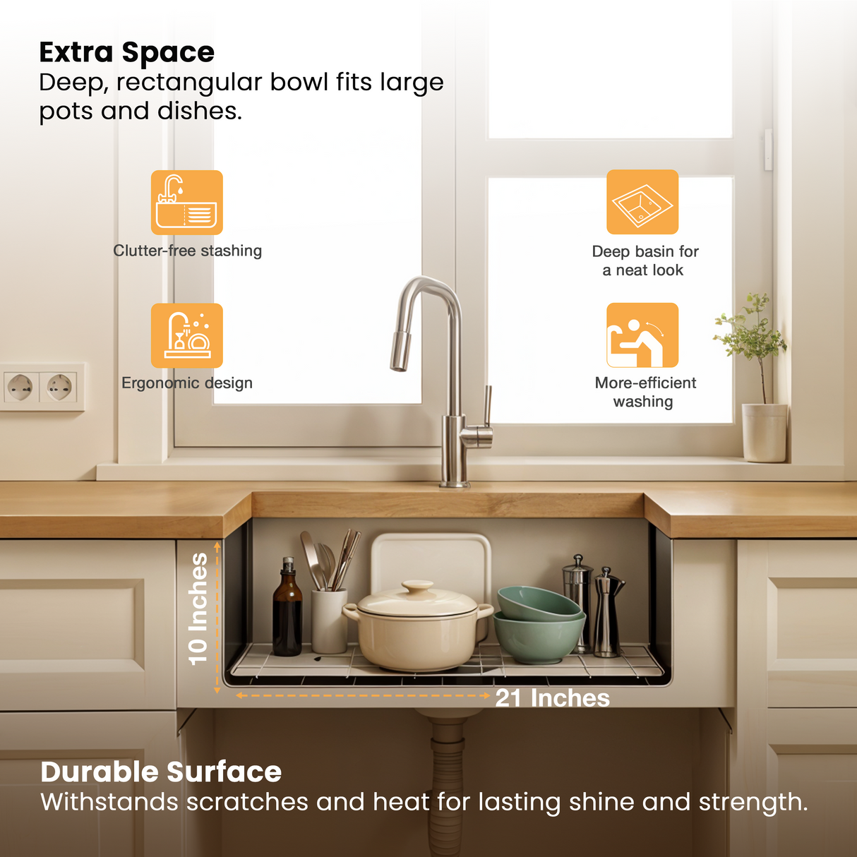 Handmade Single Bowl Kitchen Sink (21 x 18 x 10 Inches)