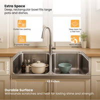 Handmade Double Bowl Kitchen Sink (45 x 20 x 10 Inches) with Deep Bowl