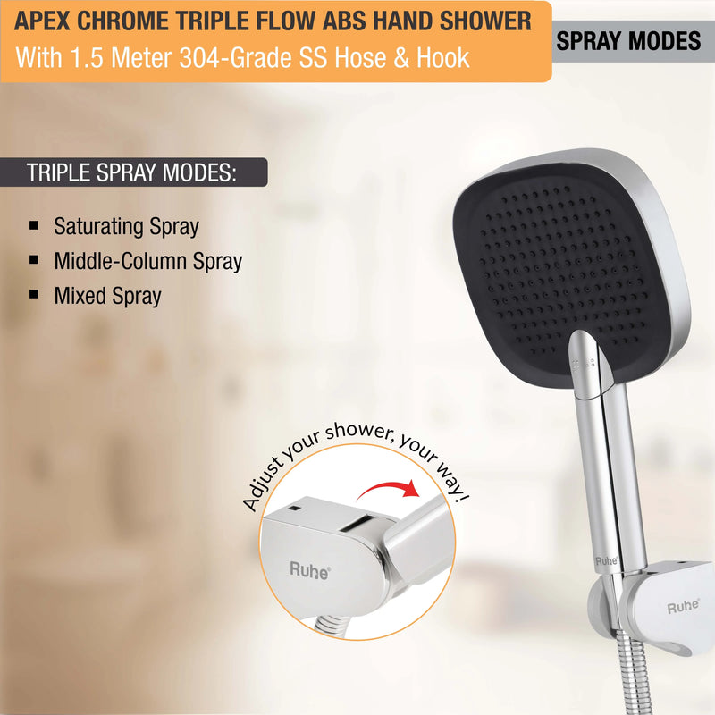 Apex Multiflow Hand Shower with 304-grade SS Hose & Hook