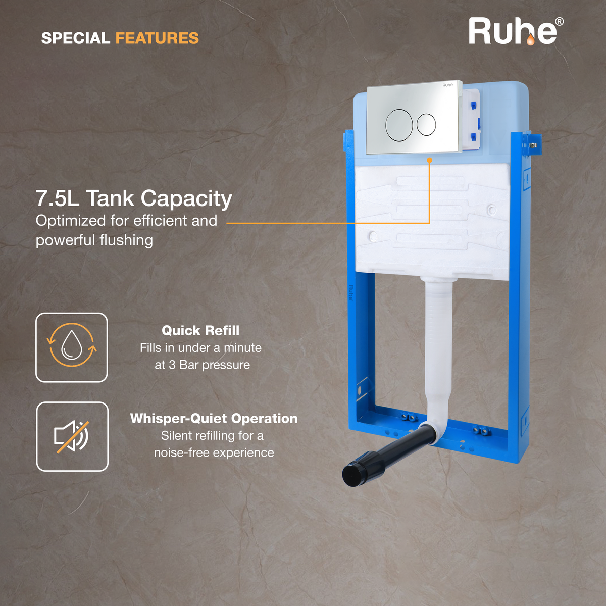 Pneumatic Concealed Cistern for Western Commode with Half Frame