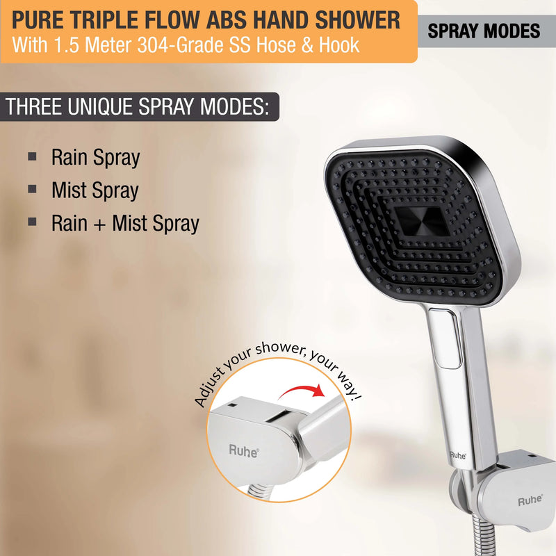 Pure Multiflow Hand Shower with 304-grade SS Hose & Hook