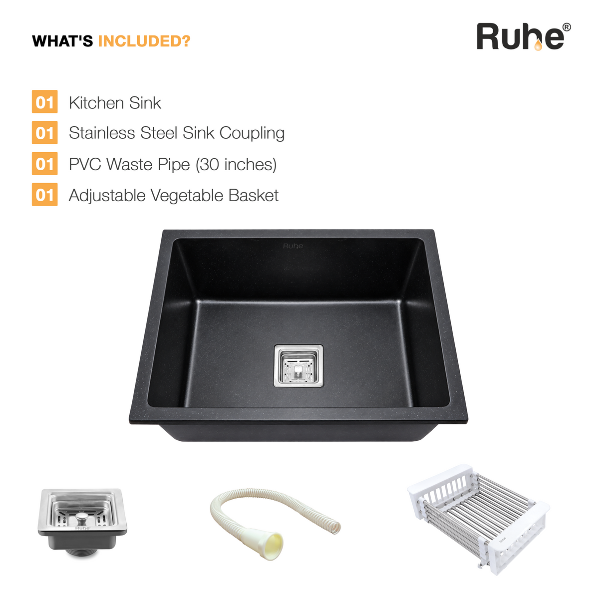 Quartz Single Bowl Kitchen Sink (21 x 18 x 9 Inches)