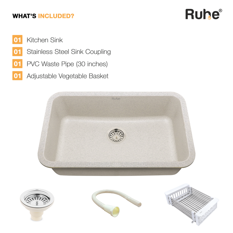 Quartz Single Bowl Matte Grey Kitchen Sink (31 x 19 x 9 Inches)