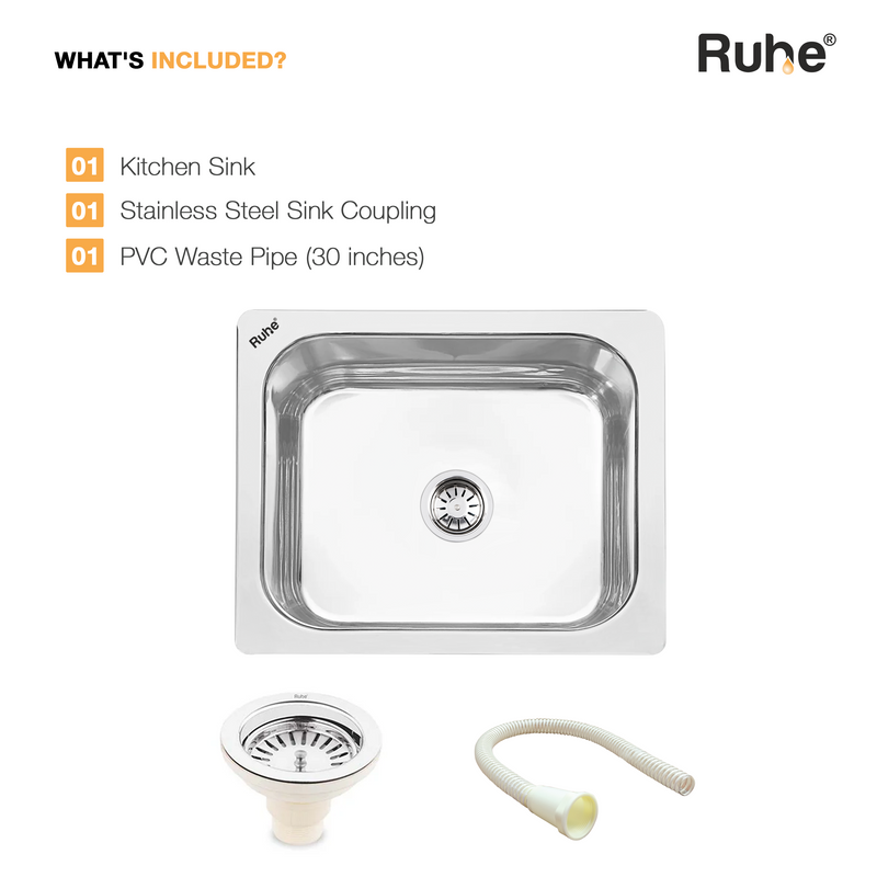 Single Bowl Kitchen Sink 304-Grade (24 x 18 x 9 Inches)