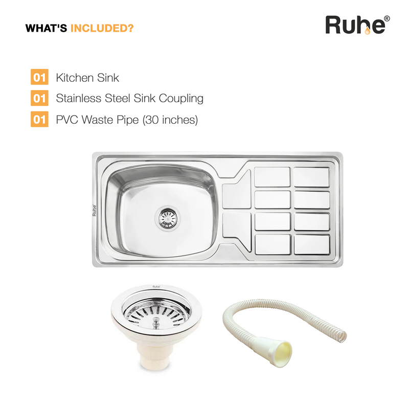 Oval Single Bowl with Drainboard Premium Kitchen Sink (45 x 20 x 9 Inches)
