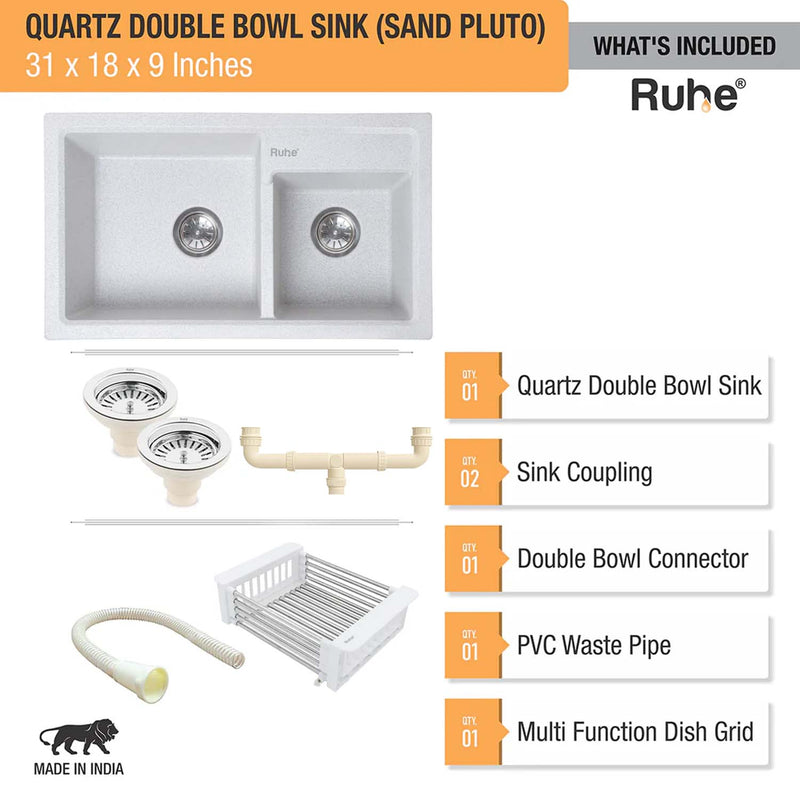 Quartz Double Bowl Kitchen Sink (31 x 18 x 9 Inches)